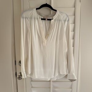 NWOT Banana Republic Ivory Long-Sleeve V-Neck Pleated Blouse